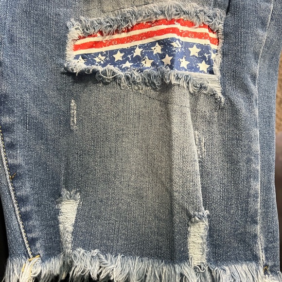 TRES CHIC patriotic distressed denim blend biker shorts S M L - Picture 8 of 11